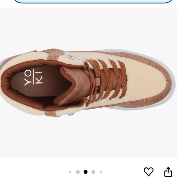 Yoki sneaker two tone cream faux fur and tan brown rounded toe lace up 8.5 - Picture 4 of 16